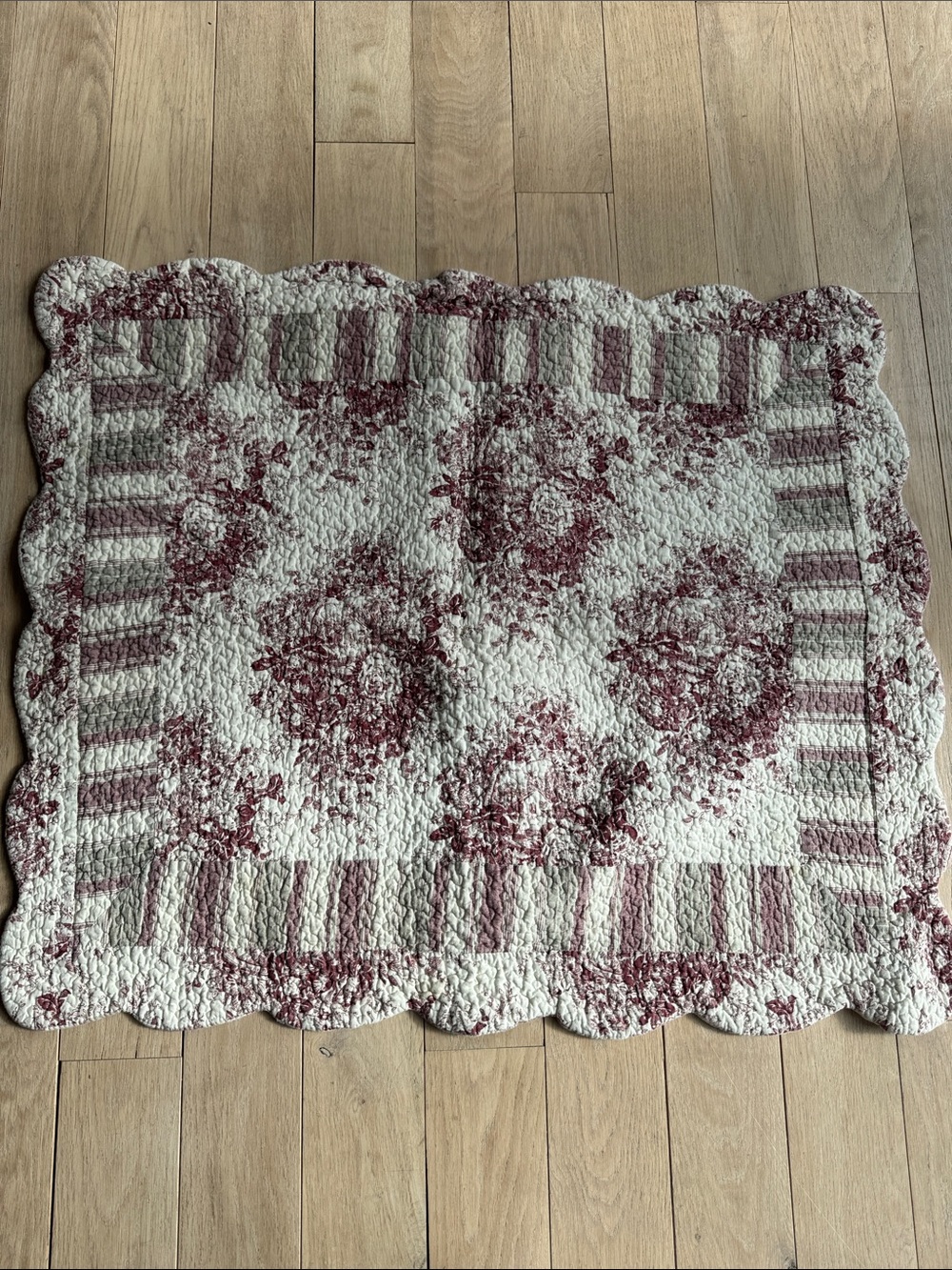 Floral Quilted pillow sham in Cream and Dusty Rose